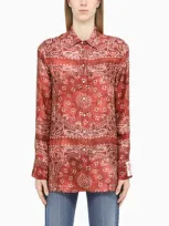 Golden Goose Golden Collection Pajama Shirt In Burgundy With Paisley Print In Brown