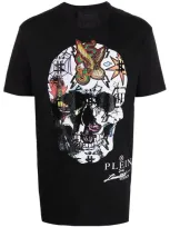 Philipp Plein T-shirt Round Neck `tattoo` Skull Strass In Nero