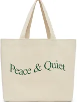 Museum Of Peace And Quiet Beige Wordmark Tote In Canvas