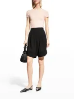 Giorgio Armani Techno Cady Draped Bermuda Shorts In Black Beauty