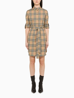 Burberry Isotto Vintage Check Print Cotton Shirt Dress In Archive Beige Check