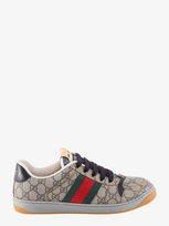 Gucci Screener Gg Logo Taupe Leather Sneakers In Brown