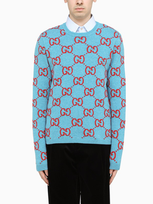 Gucci Light Blue/red Gg Motif Sweater