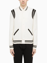 Saint Laurent Teddy Leather-trim Wool-blend Bomber Jacket In Naturel