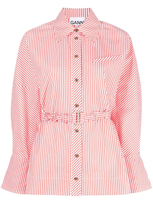 Ganni Striped Belted Shirt In Orange