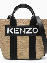 Kenzo Raffia Small Tote Bag With Logo Patch In Black