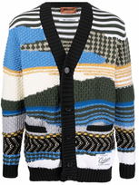 Missoni Green Cotton Blend Striped Cardigan In Blue