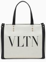 Valentino Garavani Vltn Tote Bag In Canvas And Leather In Beige