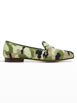 Stubbs And Wootton Men's Camo-print Needlepoint Smoking Slippers In Green