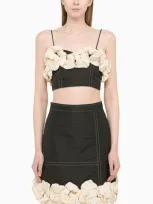 Ganni Tafetta Rose-embellished Crop Top In Multi