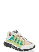 Versace First Line Trigreca Sneaker In White Mauvelous Citron