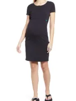 Modern Eternity Maternity/nursing Henley Dress In Jet Black