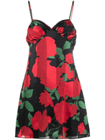 Saint Laurent Floral Silk Muslin Minidress In Noir Rouge Vert