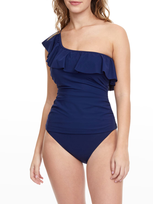 Profile By Gottex Tutti Frutti One-shoulder Tankini Swim Top In Navy