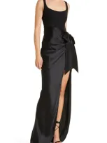 Cinq À Sept Marian Mix Media Side Ruched Gown In Black