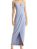 Wayf The Ines V-neck Tulip Gown In Dusty Blue