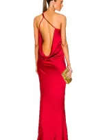 Norma Kamali One Shoulder Bias Gown In Tiger Red