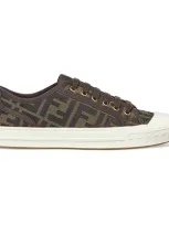 Fendi Ff Fabric Low-top Sneakers In Marron