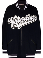 Valentino Blue Embroidered Logo Wool Bomber Jacket