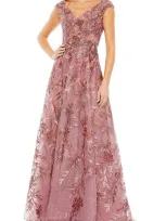 Mac Duggal Embellished Floral Cap-sleeve Gown In Cinnamon