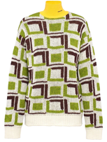 Prada Intarsia Knit Turtleneck Wool Sweater In White