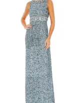 Mac Duggal Sequin Embellished Full Length Column Gown In Slate Blue