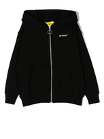 Off-white Kids' Racing Arrow Logo Zip-up Hoodie In Black