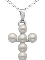 Mignonette Kids' Cultured Pearl Cross Pendant Necklace In Silver