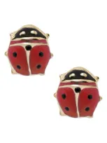 Mignonette Babies'  14k Gold & Enamel Ladybug Earrings In Red/ Gold