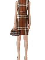 Burberry Wool And Cotton Dress With Jacquard Tartan Pattern In Brown