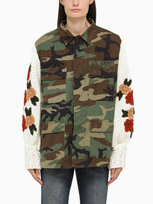 Tu Lizé Multi-pocket Camouflage Jacket With Crochet Sleeves In Green