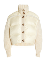 Moncler Shearling-trimmed Down-detailed Wool-blend Cardigan In White