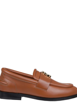 Lanvin Logo Tag Round Toe Loafers In Beige