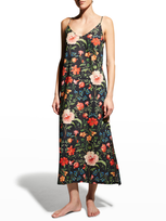 Desmond & Dempsey Persephone Floral-print Nightgown In Black Multi