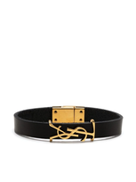 Saint Laurent Ysl Charm Leather Bracelet In Schwarz