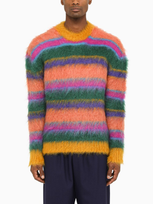 Marni Crew Neck Sweater In Striped Mohair In Green