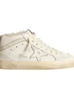 Golden Goose Mid Star Classic Sneakers In White Beige