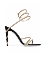 René Caovilla Margot Crystal-embellished Spiral Sandals In Gold Satin Black Suede