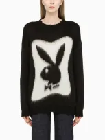 Saint Laurent Playboy Bunny Jacquard Jumper In Nero