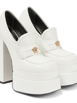 Versace Aevitas Leather Platform Loafer Pumps In Bianco Ottico-oro