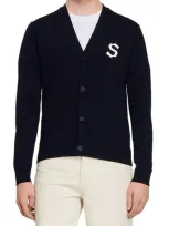 Sandro Wool Cardigan With S Patch In Black