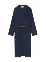 Vanessa Bruno Valeran Coat With Removable Scarf In Bleu Marine