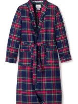 Petite Plume Windsor Tartan Cotton Robe In Navy