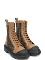 Fendi Ff Domino Cap Toe Combat Boot In Tabacco Nero/ Sand