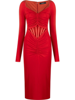 Versace Gathered-detail Long-sleeve Dress In Dark Red