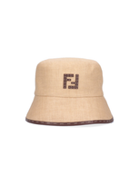 Fendi Bucket Logo Rafia Hat In Brown