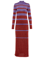 Rabanne Metallic Stripe Knit High-neck Maxi Dress In Purple And Red