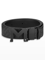 Montblanc M Rubberized Buckle Reversible Leather Belt In Black