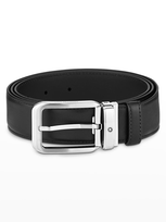 Montblanc Men's Rectangle Pin Buckle Leather Belt In Black