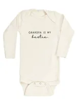 Tenth & Pine Kids' Grandpa Is My Bestie Long Sleeve Organic Cotton Bodysuit In Natural